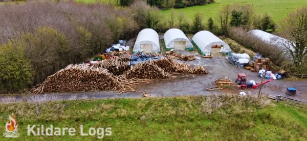 Aerial view of the Kildare Logs yard and polytunnels