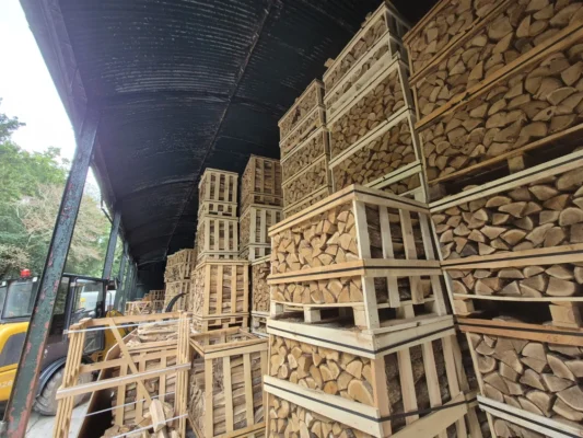 Crates of firewood stored in the Kildare Logs warehouse